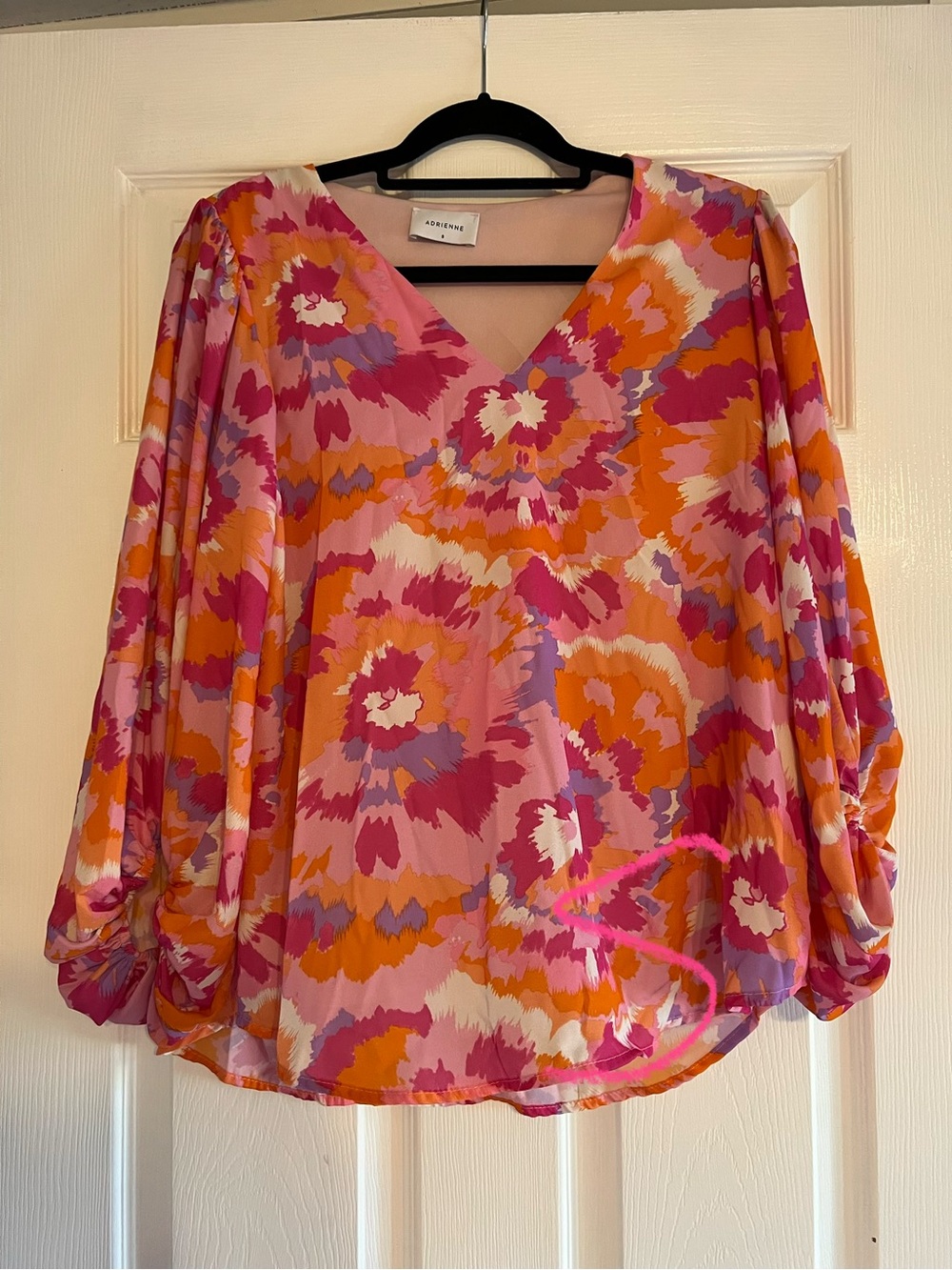 Adrienne Pink Orange & Purple Floral V-Neck Blouse